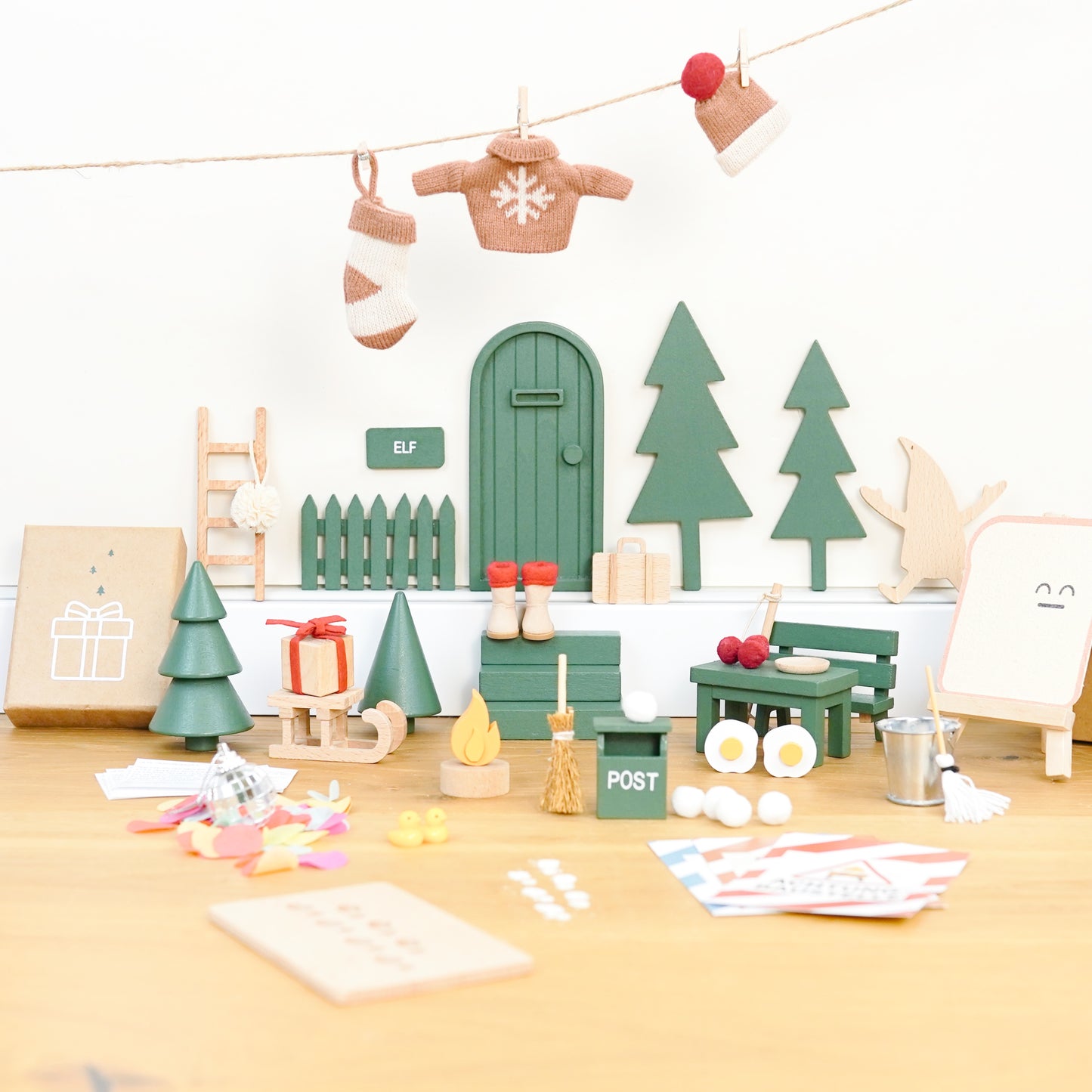 Wichtel Komplettset - Wichteltür & 26 Wichtelstreiche - Natur