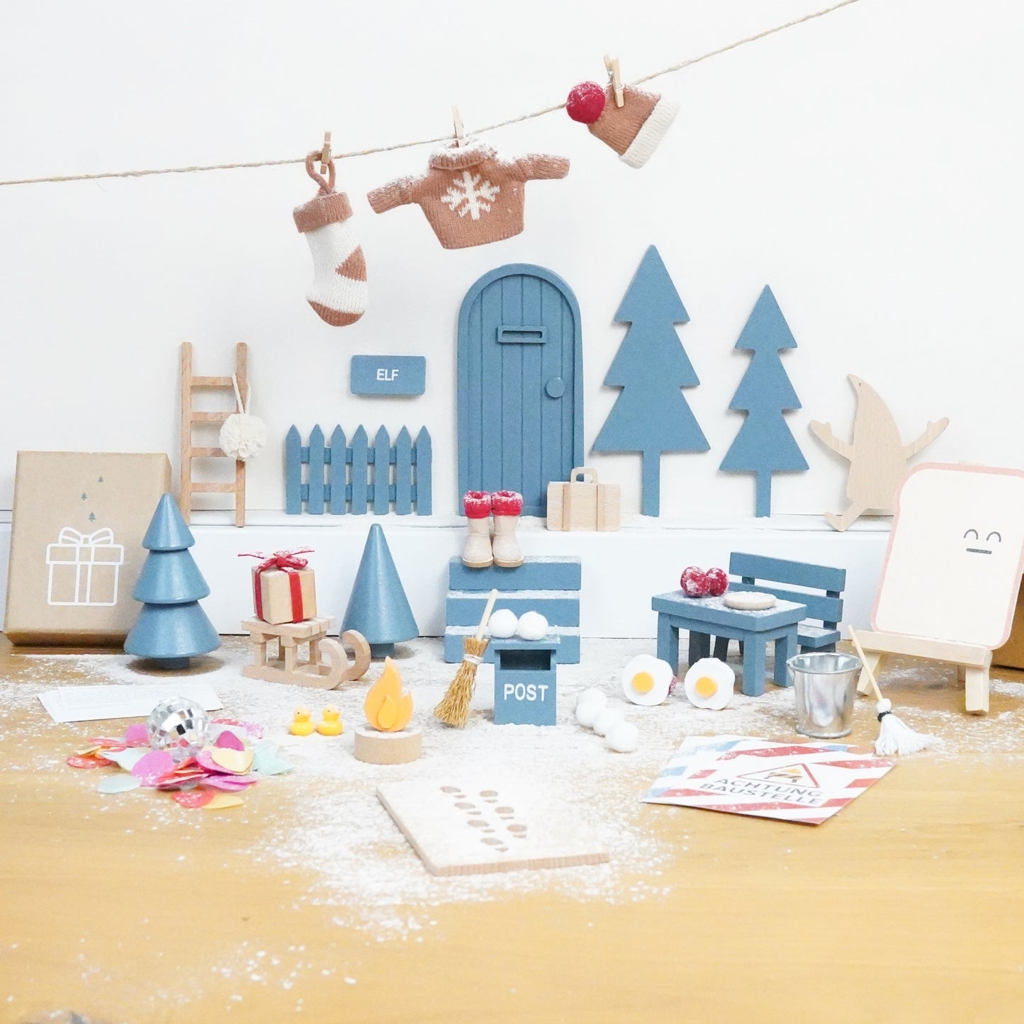 Wichtel Komplettset - Wichteltür & 26 Wichtelstreiche - Blau