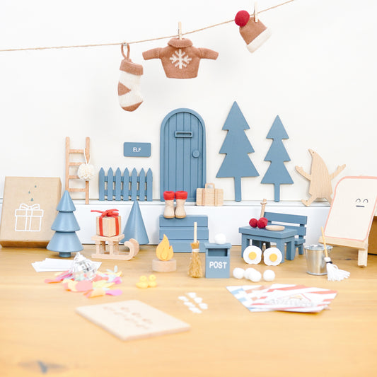 Wichtel Komplettset - Wichteltür & 26 Wichtelstreiche - Blau