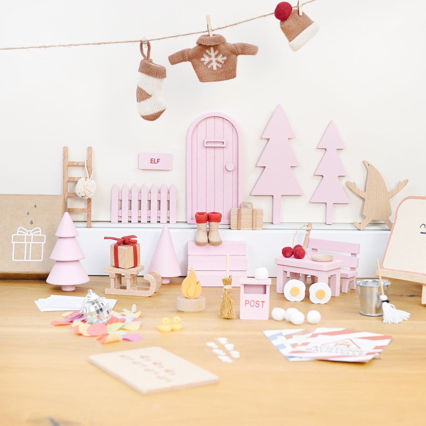 Wichtel Komplettset - Wichteltür & 26 Wichtelstreiche - Natur