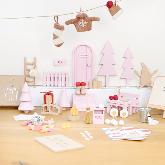 Wichtel Komplettset - Wichteltür & 26 Wichtelstreiche - Rosa