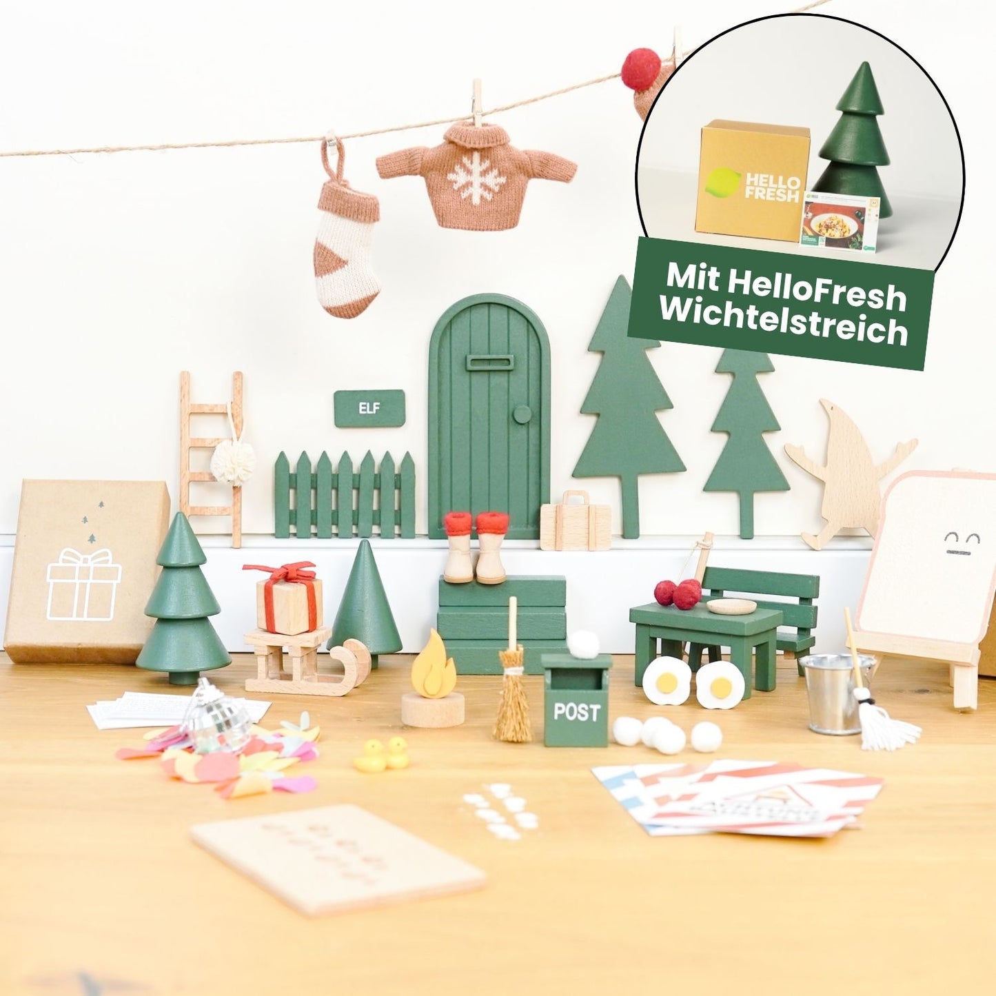 Wichtel Komplettset - Wichteltür & 26 Wichtelstreiche - Grün - mit HelloFresh Wichtelstreich