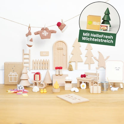 Wichtel Komplettset - Wichteltür & 26 Wichtelstreiche - Natur - mit HelloFresh Wichtelstreich