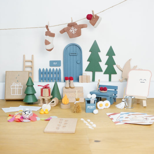 Wichtel Komplettset - Wichteltür & 26 Wichtelstreiche - Blau & Grün