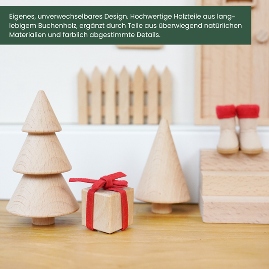 Wichtel Komplettset mit Buchenholz-Wichteltür & 26 Streichen - Klassik-Grün - Jahr 1