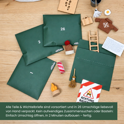 Wichtel Komplettset mit Buchenholz-Wichteltür & 26 Streichen - Grün - Jahr 1